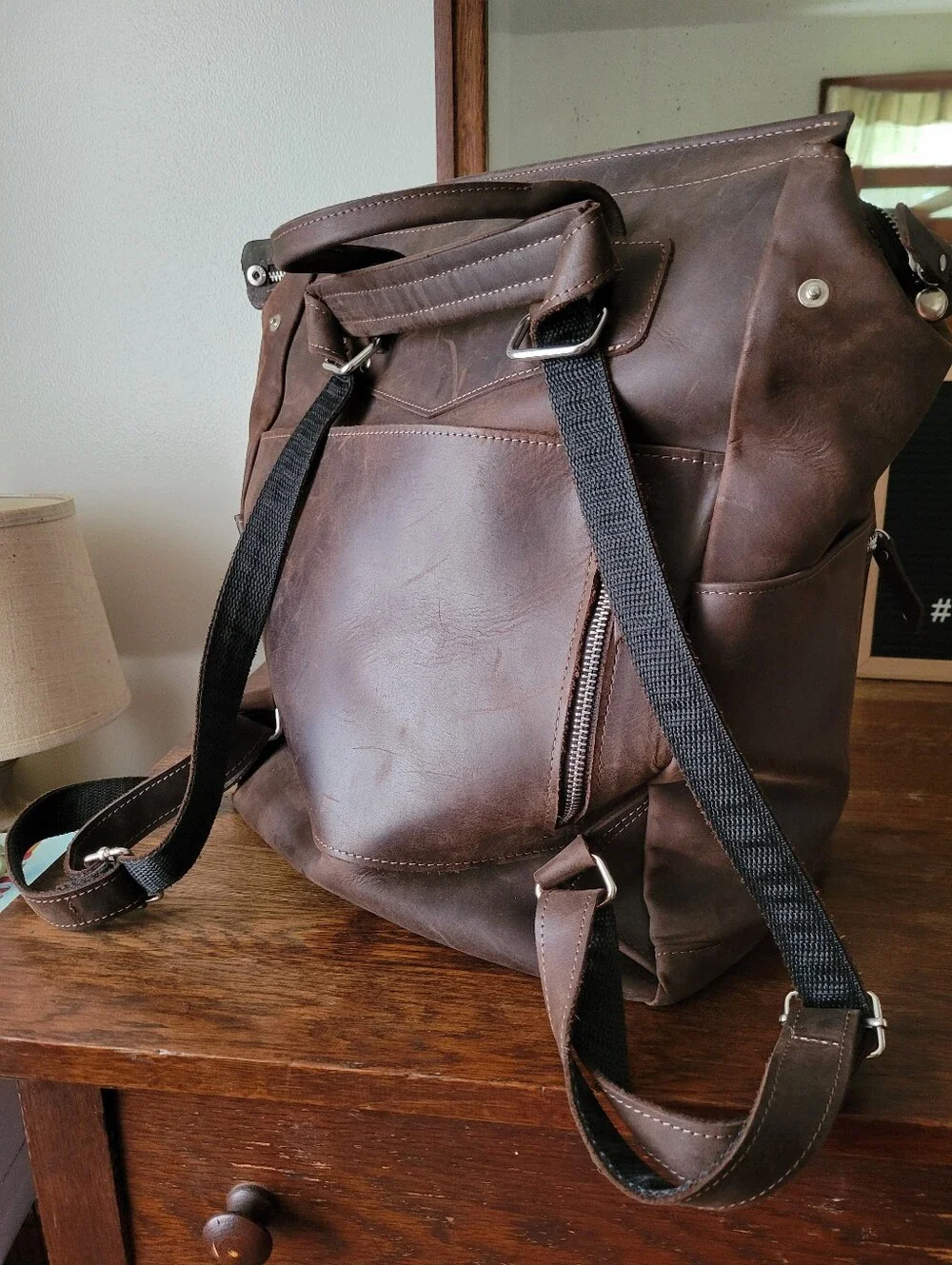 Brown Genuine Leather Diaper Backpack